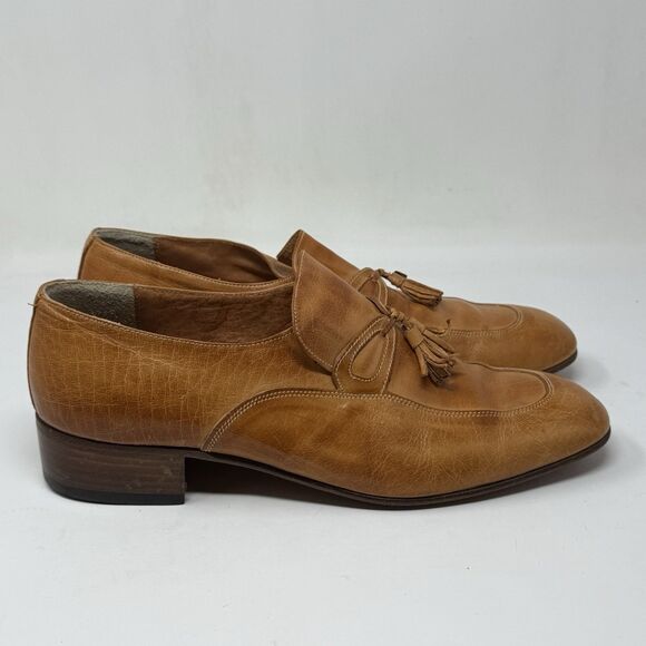 Jean Pier Clemente Loafers Mens 9.5 D Tan Brown Leather Tasseled Vintage Italy main image 11